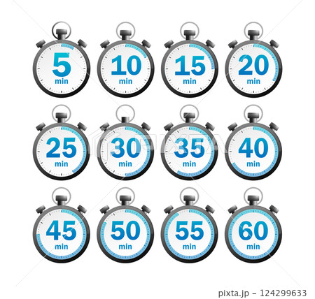 Modern timer set, great design for any purposes. Countdown timer. Watch, time icon, clock icon vector. Clock counter. 124299633