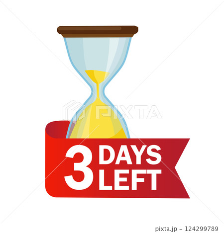 3 days left. Sandglasses with calendar icon on a white background. Vector stock illustration. 3 days left. Sandglasses with calendar icon on a white background. Vector stock illustration. 124299789