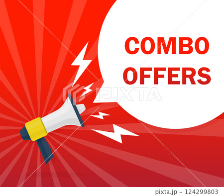 Combo offers with megaphone and speach bubble on a red background. Vector stock illustration. Combo offers with megaphone and speach bubble on a red background. Vector stock illustration. 124299803