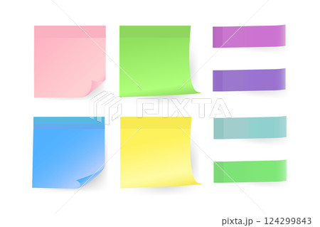 Colorful note stickers set in flat style on a white background. Vector illustration. 124299843