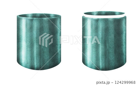 Planter with green metallic textures. Flower pot, vase for plants and bouquets. Watercolor container template for interior and exterior, indoor and garden flowers, plants, trees 124299968