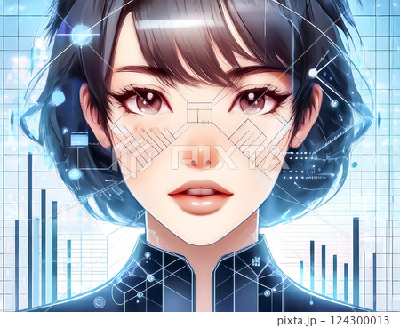 音声データを解析される女性のイラスト素材 124300013