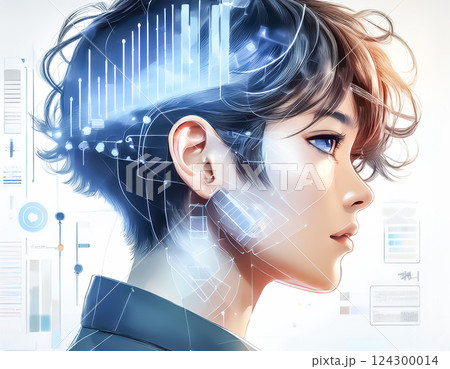 音を聞き分ける女性のイラスト素材　耳のクローズアップ 124300014