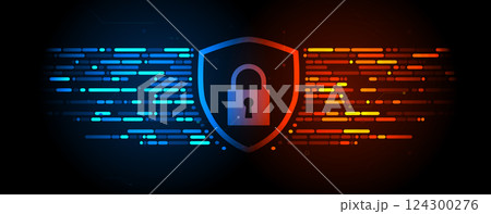 Cyber security neon lock protect data 124300276