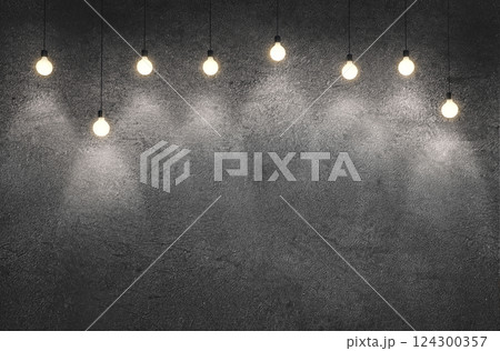 Concrete wall with lightbulbs. 124300357
