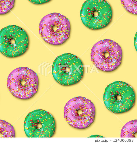 Flat lay donuts seamless pattern Flat lay donuts seamless pattern 124300385