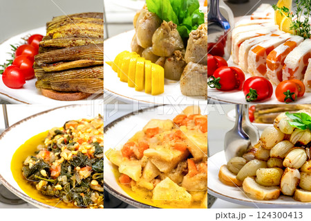 Collage of Mediterranean cold vegetable appetizers Collage of Mediterranean cold vegetable appetizers 124300413