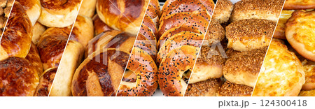Food collage of baked goods and pastries. Composite image. 124300418
