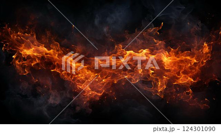 Beautiful scorching fire red burning burns and glows 124301090