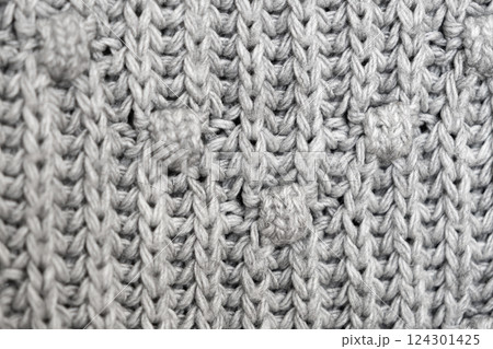 knitted texture, grey sweater or carpet. industrial knitting of clothes made of wool, acrylic or cotton. knitted texture, grey sweater or carpet. industrial knitting of clothes made of wool, acrylic or cotton. 124301425