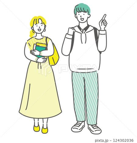 会話を楽しみながら歩く男女の大学生友達 124302036