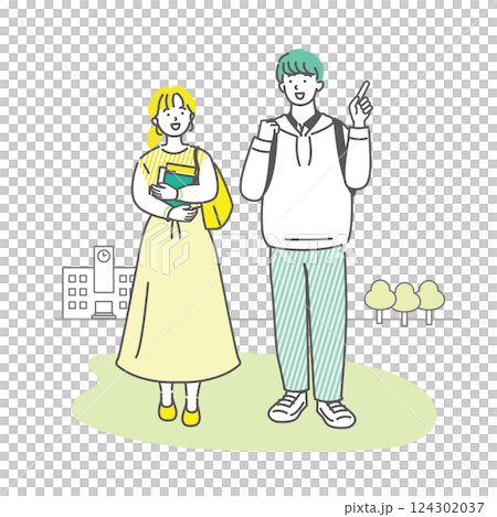 男女大學生朋友在校園散步享受交談 124302037