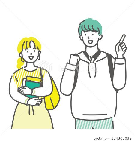 会話を楽しみながら歩く男女の大学生友達 124302038