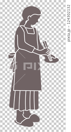 料理をする女性の線画ベクターイラスト 料理をする女性の線画ベクターイラスト 124302132