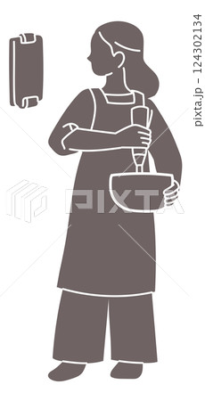 料理をする女性の線画ベクターイラスト 124302134