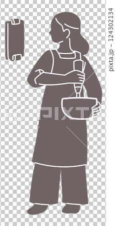 料理をする女性の線画ベクターイラスト 124302134