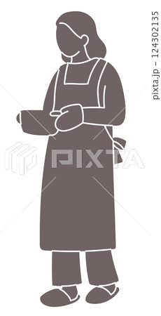 料理をする女性の線画ベクターイラスト 124302135