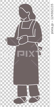 料理をする女性の線画ベクターイラスト 124302135