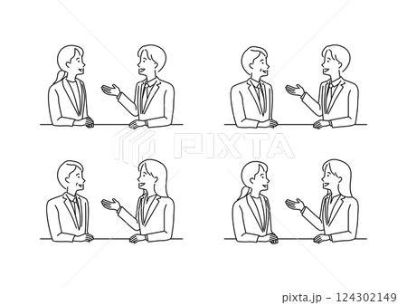 話し合うビジネスパーソン　線画 124302149