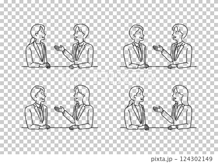 話し合うビジネスパーソン　線画 124302149