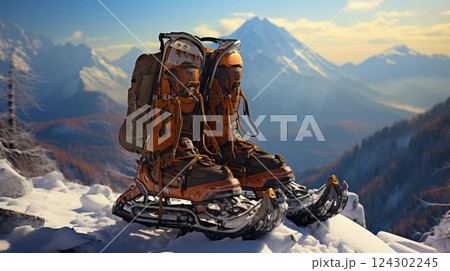 Touring sports warm winter boots with spikes for tourism, active sports lifestyle and rock climbing 124302245