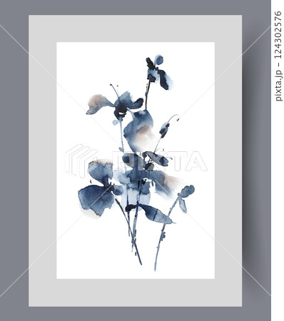 Spring flowers growing in wild field or cultivated by flower growers on print. Watercolor artwork 124302576