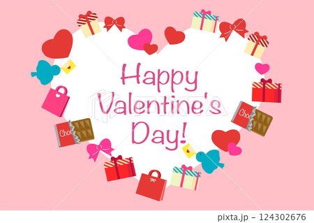 バレンタインのハートのベクターイラストフレーム（ピンク） 124302676