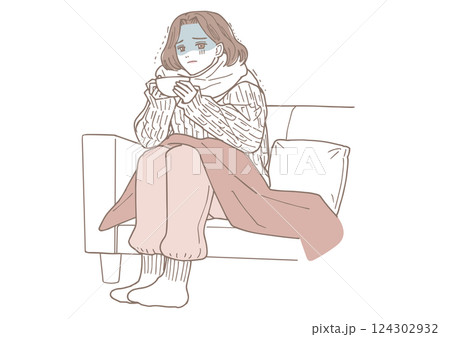 とても冷え性な女性のイラスト とても冷え性な女性のイラスト 124302932