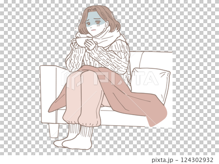とても冷え性な女性のイラスト とても冷え性な女性のイラスト 124302932