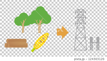 バイオマス発電の仕組みのイメージイラスト 124303120