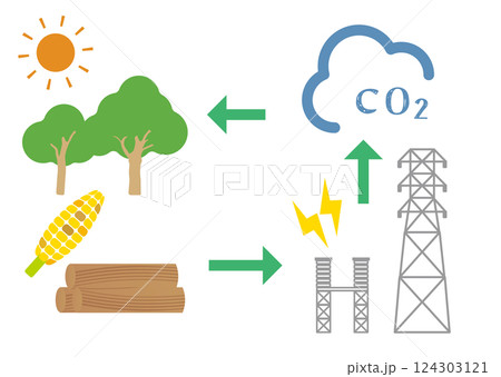 バイオマス発電の仕組みのイメージイラスト バイオマス発電の仕組みのイメージイラスト 124303121