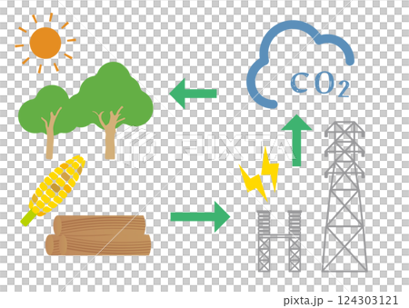 Illustration of how biomass power generation works 124303121