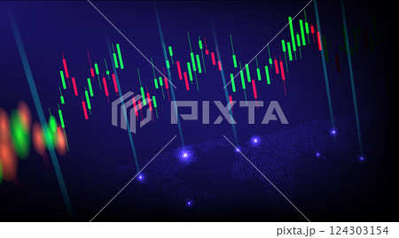 Stock market or forex trading graph and candlestick chart suitable for financial investment concept. Economy trends background for business idea and abstract finance background. Vector illustration. Stock market or forex trading graph and candlestick chart suitable for financial investment concept. Economy trends background for business idea and abstract finance background. Vector illustration. 124303154