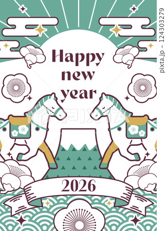 2026年　年賀状縦　馬のイラスト 124303279