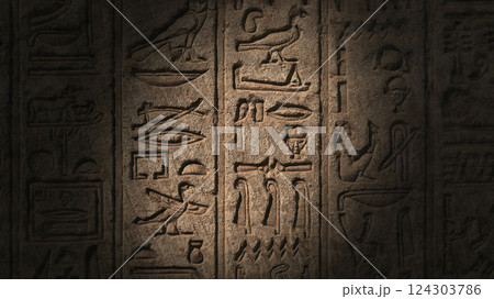 Light spot moving on egypt hieroglyphics Light spot moving on egypt hieroglyphics 124303786