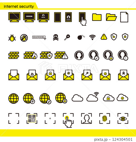 インターネットセキュリティアイコンセットyellow 124304501