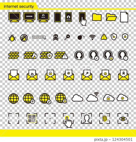 インターネットセキュリティアイコンセットyellow 124304501