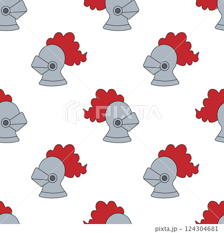 Seamless Pattern with Knight Helmet. Vector flat illustration. 124304681