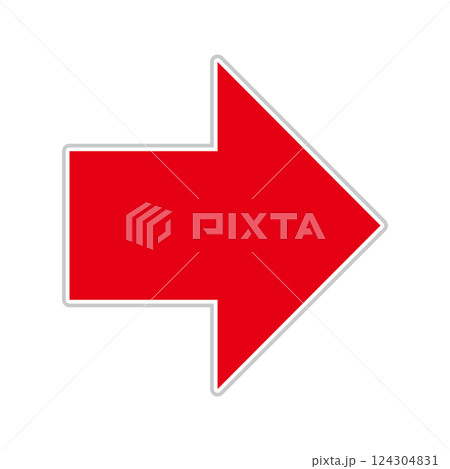 シンプルな右向きの赤い矢印　白背景 124304831