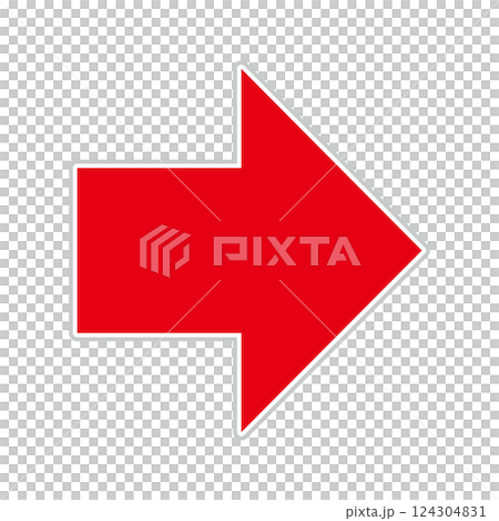シンプルな右向きの赤い矢印　白背景 124304831