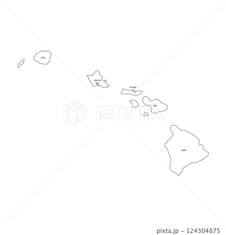 Hawaii, HI - detailed political map of US state. Administrative map divided into counties. Thin black outline map with county name labels. Vector illustration 124304875