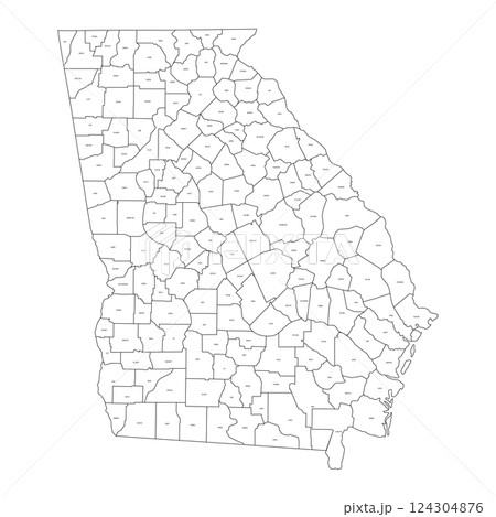 Georgia, GA - detailed political map of US state. Administrative map divided into counties. Thin black outline map with county name labels. Vector illustration 124304876