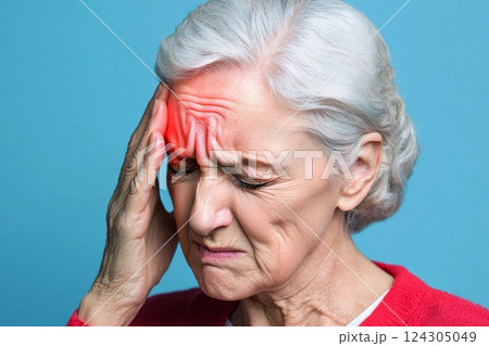 Elderly Woman's Migraine Pain Close-Up in a Calm Environment 124305049