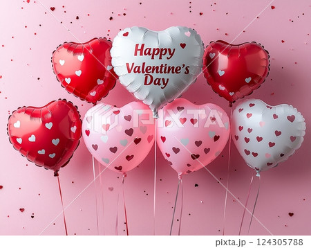 Valentine's Day Heart-Shaped Balloons Celebration Festive Decor Indoor Close-Up Love Expression 124305788