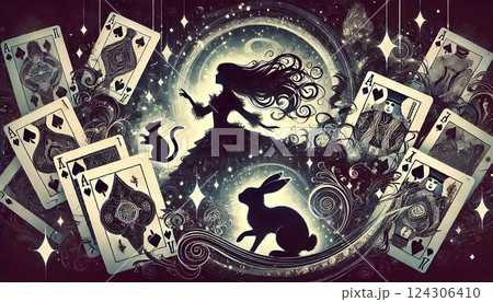 ウサギと少女のシルエット 124306410