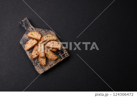 Freshly baked Italian cantuccini cookies with nuts and candied fruits 124306472