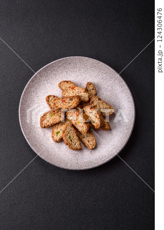 Freshly baked Italian cantuccini cookies with nuts and candied fruits 124306476