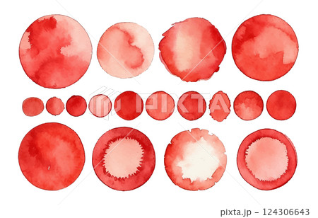 Red watercolor circle stain paint brush. Grunge red watercolor texture blob label ink round vector 124306643