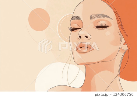 Minimalist Abstract Woman Portrait in Soft Warm Tones 124306750