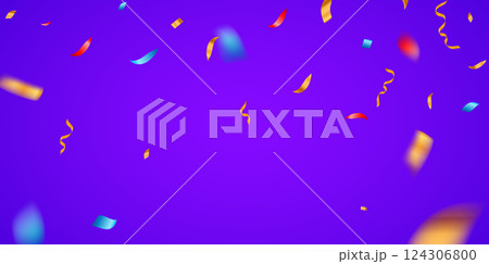 Vector confetti carnival background ribbon banner. Birthday confetti firework carnival design 124306800